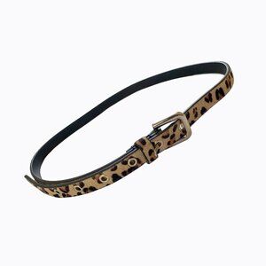 Express Skinny Belt Genuine Leather Brown Cheetah Animal Print Calf Hair Y2K SP